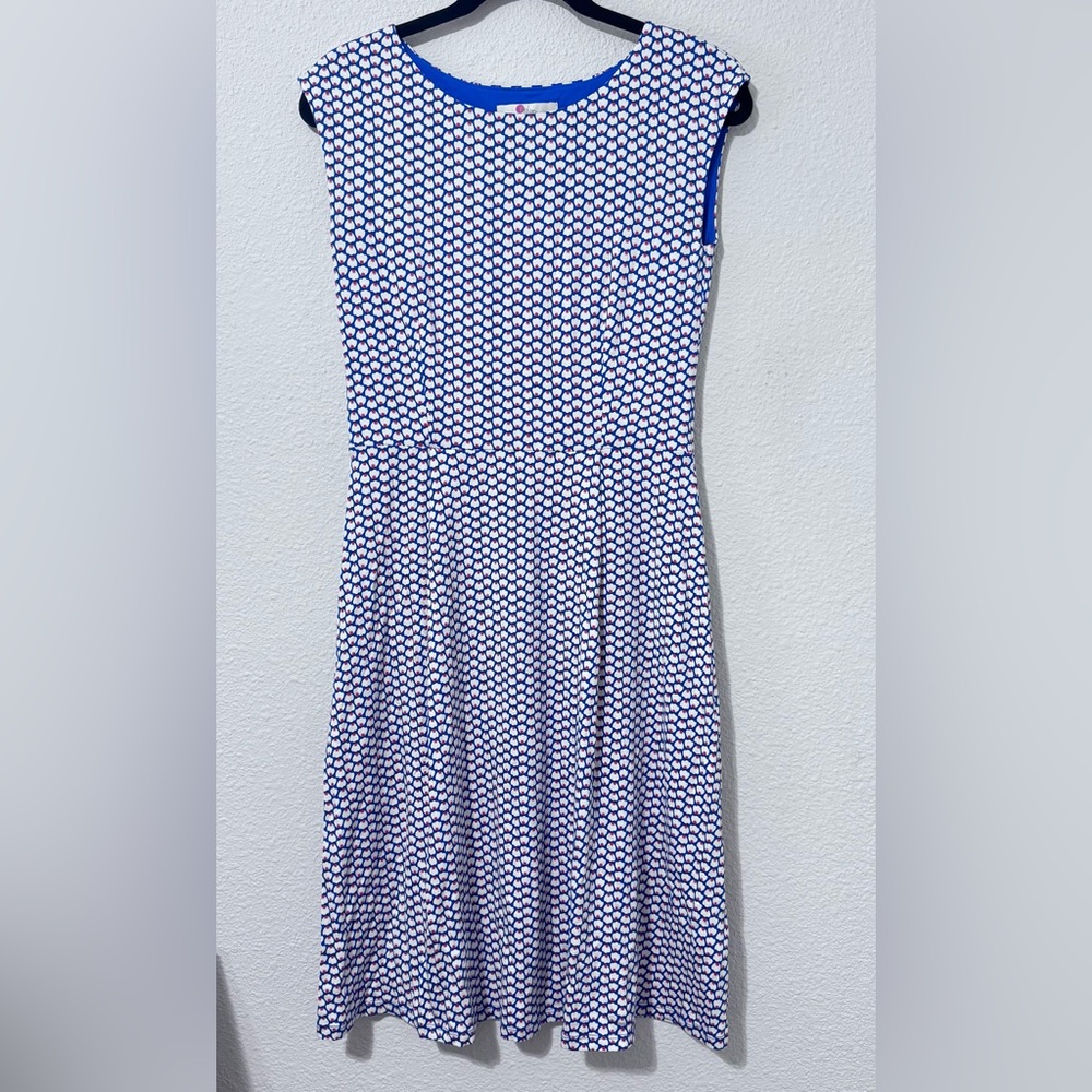 Boden Cyan Flower Fan Marina Dress Sleeveless Midi Jersey Knit Size 4R